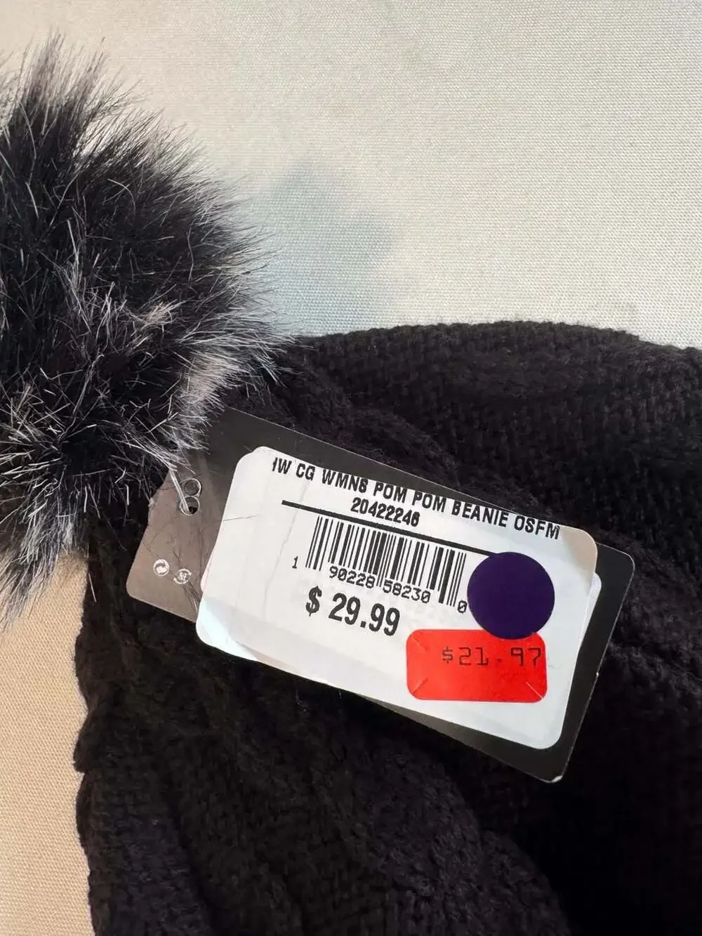 Women’s Black Cable Knit Pom Pom Beanie Fleece Lined Après Ski Cozy Winter NWT